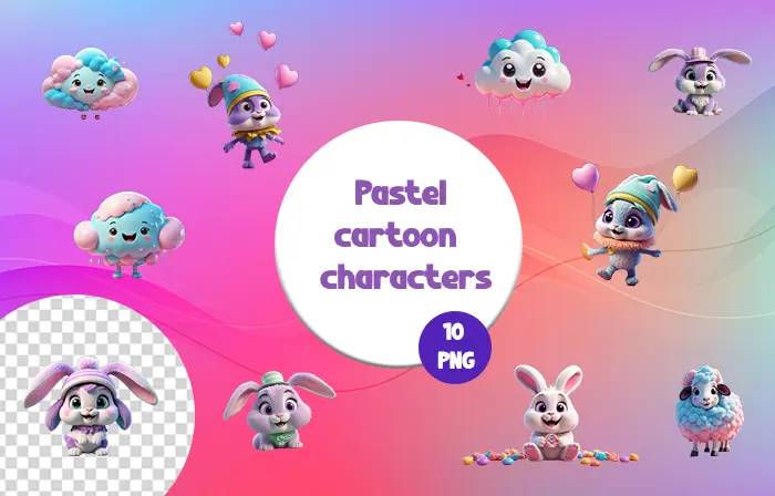 Delightful 3D Pastel Cartoon Character Elements
